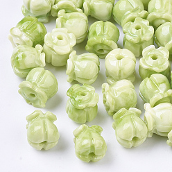 Желто-Зеленый Синтетических коралловых бусин, окрашенные, два тона, тюльпан, желто-зеленый, 8.5x8 мм, отверстие : 1.5 мм