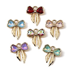 Golden UV Plating Alloy Glass Pendants, Bowknot Charm, Faceted, Mixed Color, Golden, 19.5x17.5x4mm, Hole: 2.7mm