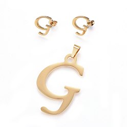 Letter G 304 стали подвески и серьги-гвоздики комплекты ювелирных изделий из нержавеющей, алфавит, letter.g, 49x33x1.7 мм, отверстия: 9x4.5 mm, 18x13.5x1.5 mm, штифты : 0.8 мм