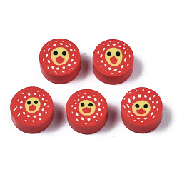 Rot Manuell Polymer Ton Perlen, für DIY Schmuck Bastelbedarf, Flach runde mit ente, rot, 8.5~9.5x4~5 mm, Bohrung: 1.6 mm