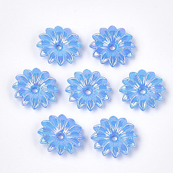 Cornflower Blue Opaque AS Plastic Bead Caps, Pearlized, Flower, Cornflower Blue, 32x32x7mm, Hole: 4mm, about 350pcs/500g