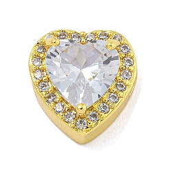 Настоящее золото 18K Стойки обшивки латунь микро проложить кубического циркония бусы, без кадмия и без свинца, долговечный, сердце, реальный 18 k позолоченный, 12x11.5x7.5 мм, отверстие : 2x2.5 мм