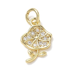 Crystal Brass with Rhinestone Charms, Flower Charms, Golden, Crystal, 14x9.5x2mm, Hole: 3mm