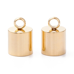 Настоящее золото 24K 201 концы из нержавеющей стали шнур, Торцевые крышки, колонка, реальный 24 k позолоченный, 11.5x8 мм, отверстие : 2 мм, внутренний диаметр: 7 мм