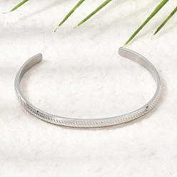 Stainless Steel Color 304 Stainless Steel Textured Open Cuff Bangles for Women, Tarnish Free, Stainless Steel Color, Inner Diameter: 2.44 inch(6.2cm)