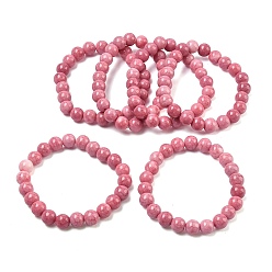 Cerise 10mm Opaque Crackle Glass Beaded Stretch Bracelets for Women, Cerise, Inner Diameter: 2-1/8 inch(5.5cm)