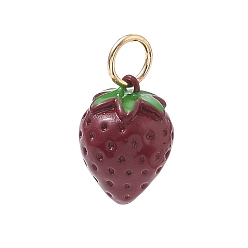 Dark Red Brass Enamel Pendants, Strawberry Charms, Golden, Dark Red, 14.5x10.5x10.5mm, Hole: 4.5mm