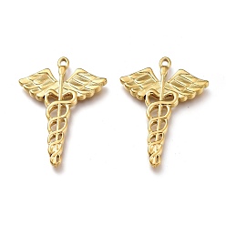 Золотой 304 подвески из нержавеющей стали, кадуцей символ медицины, золотые, 35x25x2 мм, отверстие : 1.6 мм