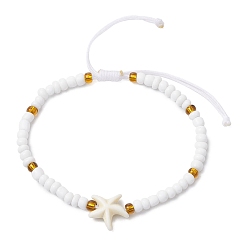 Морская звезда Браслеты из синтетической бирюзы и стеклянных семян, плетеные из бусин, морская звезда, 1/2 дюйм (1.4 см), внутренний диаметр: 2-1/8 дюйм (5.5 см)