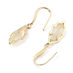 Light Gold Boucles d'oreilles pendantes en laiton et verre, feuille, or et de lumière, 39.5x9mm