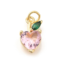 Настоящее золото 18K Сердце с листом латунные подвески, со стеклом, долговечный, реальный 18 k позолоченный, 16.5x5x3.5 мм, отверстие : 3.5 мм