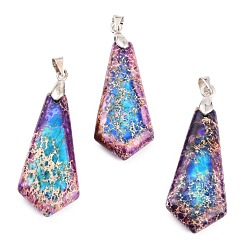 Темная Орхидея Кулоны из натуральной императорской яшмы, с медными петлями, воздушный змей, окрашенные, темные орхидеи, 42x15.1x5.8 мм, отверстие : 4.7x4 мм