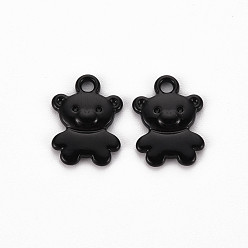 Black Spray Painted Alloy Charms, Cadmium Free & Lead Free, Bear, Black, 14x10x2mm, Hole: 1.6mm
