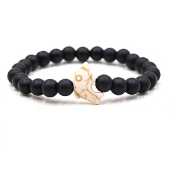 Черный Камень Браслеты из натуральных матовых черных камней и синтетических бирюзовых бусин для мужчин и женщин, круглый и дельфиновый