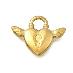 Настоящее золото 18K 304 подвески из нержавеющей стали, замок в форме сердца с крылом, ионное покрытие (ip), реальный 18 k позолоченный, 15x19.5x3 мм, отверстие : 4x4 мм