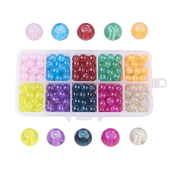 Gemischte Farbe 10 Farben, Backfarbe, Glasperlen, Nachahmung Opalite, Runde, Gemischte Farbe, 8 mm, Bohrung: 1.3~1.6 mm, 30 Stück / Fach, 300 Stück / Karton