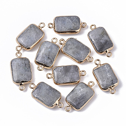 Labradorite Edge Golden Plated Natural Labradorite Links connectors, with Golden Tone Iron Loops, Rectangle, 26~27x13.5x6~7mm, Hole: 1.6~1.8mm