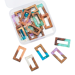(52) Непрозрачная лаванда Подвески из прозрачной смолы и ореха, золотой фольгой, прямоугольные, разноцветные, 28x15x3 мм, отверстие : 2 мм, 20 шт / коробка