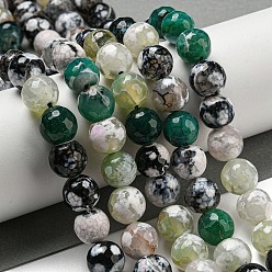 Зеленый Граненые бусины из натурального огненного агата с треском, круглые, окрашенная и подогревом, зелёные, 12 мм, отверстие : 1.6 мм, около 31 шт / нитка, 14.76'' (37.5 см)