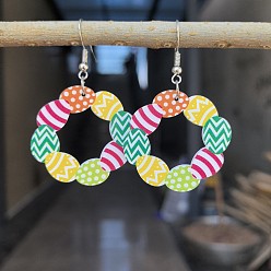 Разноцветный Пасхальные акриловые серьги-подвески, яйцо, платина, красочный, 56x36 мм