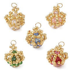 (52) Непрозрачная лаванда Подвески-короны из стеклянных бусин, с круглыми стеклянными жемчужинами и 304 соединительными кольцами из нержавеющей стали, разноцветные, 15~16x12~14 мм, отверстие : 3 мм