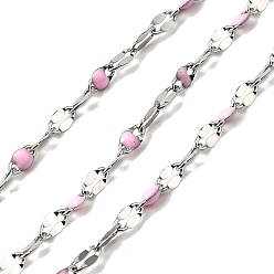 Бледно-Розовый 304 цепи натяжные нержавеющие, с эмалью, пайки, с катушкой, реальный 18 k позолоченный, розовый жемчуг, 2 мм