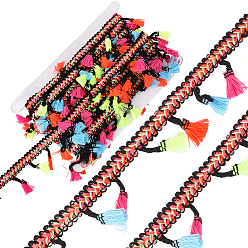 Разноцветный Плетеная лента-бахрома из полиэстера в виде сороконожки, кружевная отделка с кисточками, с картонной карточкой, красочный, 1-3/4 дюйм (46 мм)