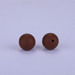Coconut Brown Round Silicone Focal Beads, Chewing Beads For Teethers, DIY Nursing Necklaces Making, Coconut Brown, 15mm, Hole: 2mm