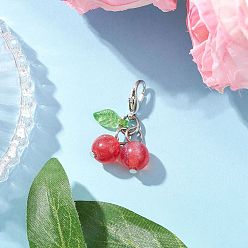 Красный Подвесные украшения из искусственной смолы и акрила с имитацией кошачьего глаза, вишня, Сплав с застежками когтя омара, красные, 27.5 мм