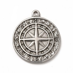 Stainless Steel Color Non-Tarnish 304 Stainless Steel Pendants, Flat Round, Stainless Steel Color, 28x24x2.5mm, Hole: 1.6mm