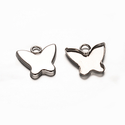 Нержавеющая Сталь Цвет Бабочки настройки кулон кабошон 201 из нержавеющей стали, цвет нержавеющей стали, лоток : 13.5x12 мм, 13.5x14x1.8 мм, отверстие : 2.5 мм