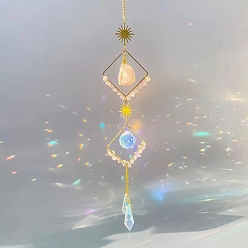 Розовый Кварц Самородки из натурального розового кварца и металла, подвесные украшения в форме ромба, Стеклянные ловцы солнца с кисточками для украшения сада на открытом воздухе, 450x50x10 мм