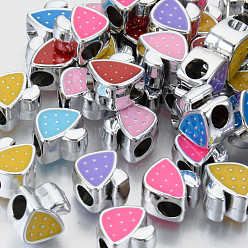 Platinum UV Plating Acrylic European Beads, with Enamel, Large Hole Beads, Mixed Color, Mushroom, Platinum, 12x12x7mm, Hole: 4mm