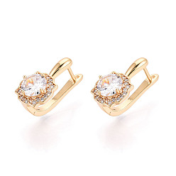 Настоящее золото 18K Серьги-кольца в форме цветка с микропаве из прозрачных кубических цирконий из латуни, реальный 18 k позолоченный, 18x13x10.5 мм