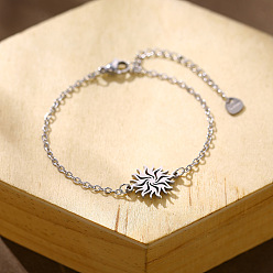 Stainless Steel Color 304 Stainless Steel Sun Link Bracelets, Cable Chain Bracelets for Women, Tarnish Free, Stainless Steel Color, 6.69 inch(17cm)
