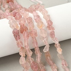 Клубничный Кварц Необработанные грубые нити из натурального клубничного кварца, самородки, 7~12x4~10x3~8 мм, отверстие : 1 мм, около 46~52 шт / нитка, 15.35~15.94'' (39~40.5 см)