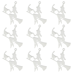 Нержавеющая Сталь Цвет 10 шт. Хэллоуин 201 подвески из нержавеющей стали, лазерная резка, ведьма с кошкой, цвет нержавеющей стали, 39.5x35x1 мм, отверстие : 2 мм