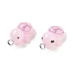 Бледно-Розовый Непрозрачные подвески смолы, черепаховые чары, розовый жемчуг, 25x12.5x9 мм, отверстие : 2 мм