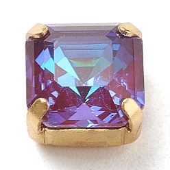 Танзания Шить на горный хрусталь, флуоресцентный стиль мокко, стекло горный хрусталь, с золотыми тонами латунных зубьев, аксессуары для одежды, граненые, квадратный, танзанитом, 8x8x6 мм, отверстие : 1 мм