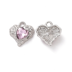 Бледно-Розовый Стеклянные подвески из сплава с покрытием стойки, без кадмия, без свинца и без никеля, сердечки платинового тона, розовый жемчуг, 18x17x5.5 мм, отверстие : 2.5 мм