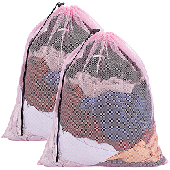 Hot Pink 2Pcs Polyester Drawstring Clothing Storage Bags, Mesh Laundry Bags, Rectangle, Hot Pink, 620x490x1mm
