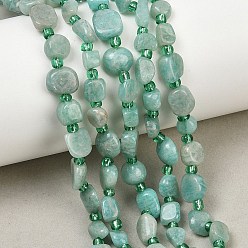 Amazonite Natural Amazonite Beads Strands, Nuggets, Grade AB, 6~10x6~8.5x3.5~5.5mm, Hole: 0.8mm, about 43~49pcs/strand, 15.75''(40cm)