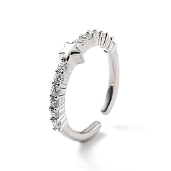 Платина Звездообразное покрытие стойки латунь микро паве прозрачный кубический цирконий открытые кольца, долговечное кольцо-манжета для женщин с покрытием, без свинца и без кадмия, платина, внутренний диаметр: 15.3 мм