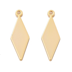 Настоящее золото 18K Латунные подвески, ромб прелести, реальный 18 k позолоченный, 16x5.5x1 мм, отверстие : 1 мм