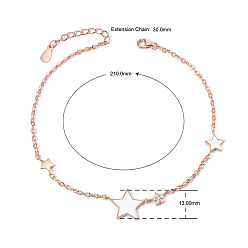 Rose Gold SHEGRACE 925 Sterling Silver Anklet, with Micro Pave AAA Cubic Zirconia and Enamel Star, Rose Gold, 8-1/4 inch(210mm)