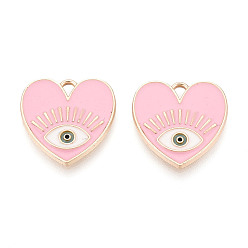 Pink Подвески из эмали и сплава, без кадмия, без никеля и без свинца, сердце с очарованием глаз, золотой свет, стойки покрытие, розовые, 20x20x2 мм, отверстие : 1.8 мм