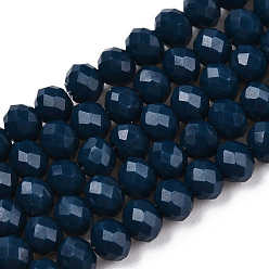 Bleu Acier Perles de verre opaques de couleur unie, facette, rondelle, bleu acier, 6x5mm, Trou: 1mm, Environ 83~85 pcs/chapelet, 38~39 cm