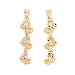 Golden Brass Micro Pave Cubic Zirconia Pendants, 3 Butterfly Charm, Golden, 41x10x1.5mm, Hole: 5x3mm
