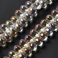 Champagne Yellow Electroplate Glass Beads Strands, Top Drilled Beads, Full Rainbow Plated, Teardrop, Champagne Yellow, 13.5x9.5mm, Hole: 0.9mm, about 120pcs/strand, 23.23''(59cm)