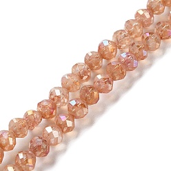 Сэнди Коричневый Прозрачные стеклянные бусины гальваническим пряди, граненые, круглые, с покрытием AB цвета, песчаный коричневый, 6x5.5 мм, отверстие : 1.2 мм, около 70 шт / нитка, 14.84 дюйм (37.7 см)